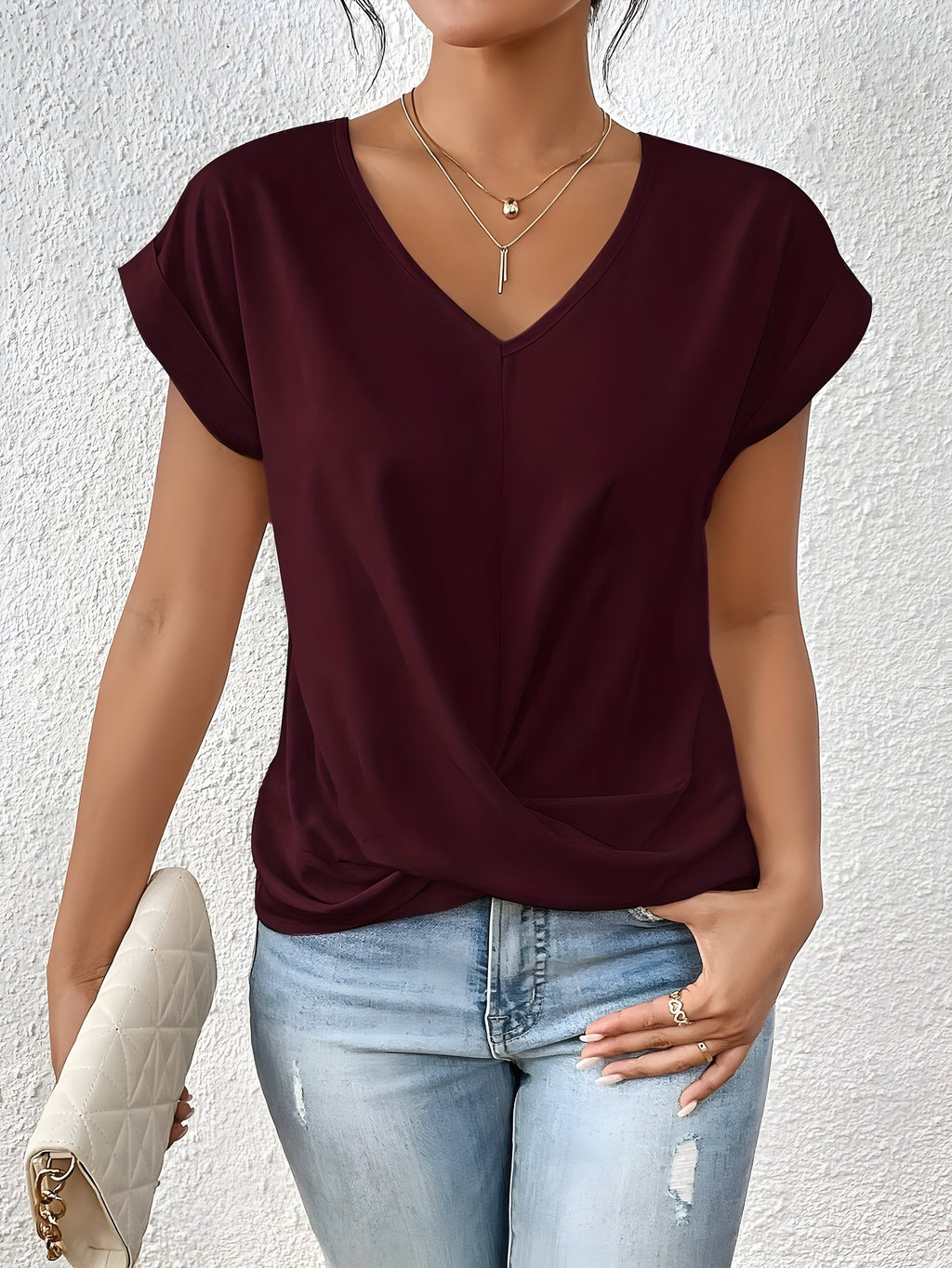 Meika™  | Women Classic Twist Detail V-Neck Top