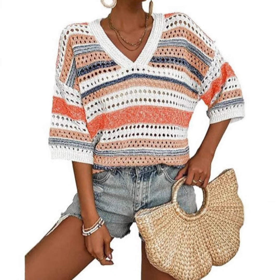 Kelise™ | Casual Striped Crochet V-Neck Summer Top