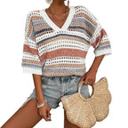 Kelise™ | Casual Striped Crochet V-Neck Summer Top