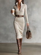 Diane | Knitted Midi Dress with Belt and High Neck