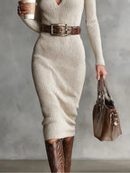 Diane | Knitted Midi Dress with Belt and High Neck